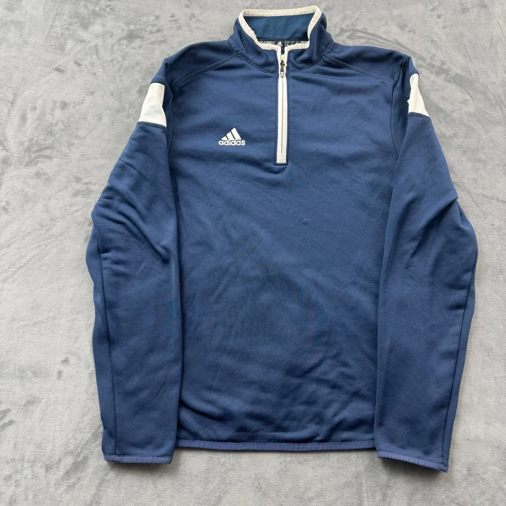 Adidas Mens Climalite Quarter Zip Pullover Navy Blue White Colorblock XS